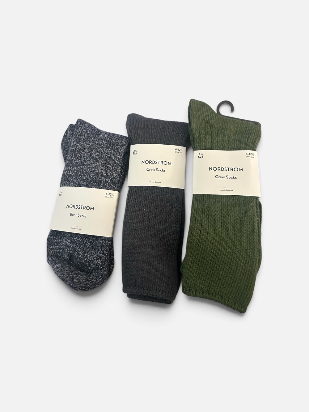 Nordstrom Men's Sock Trio - Charcoal Heather, Dark Gray, Olive Green